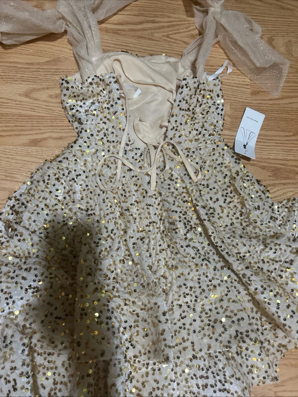Gold Sparkly Sequin Tiered Cocktail Night Party Dresses Quince Teens Size 6